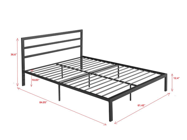 English Elm Queen Steel Platform Bed with Bold Headboard Industrial Modern Bedroom Frame W31181462