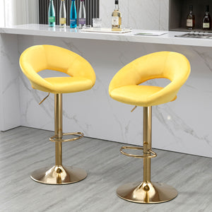 Hearth and Haven Yellow Velvet Adjustable Modern Dining Chairs, Counter Height Bar Chair, Swivel Bar Stools Set Of 2 W116472797