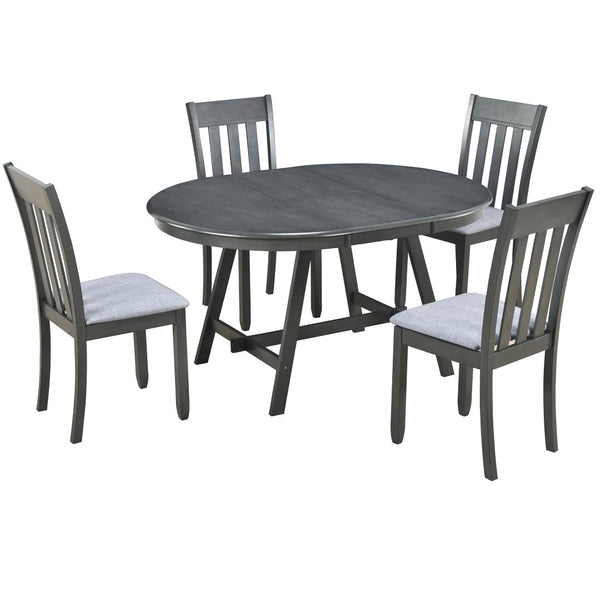 English Elm Trexm Extendable Round Dining Set Rubberwood Legs Upholstered Chairs Modern Farmhouse Gray ST000038AAE