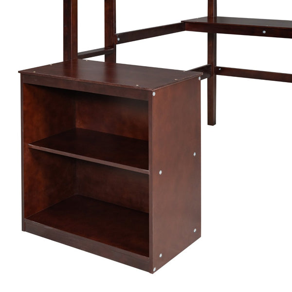 English Elm Twin Loft Bed with Desk Drawers and Writing Board Pinewood Frame Kids Bedroom LT000353AAP