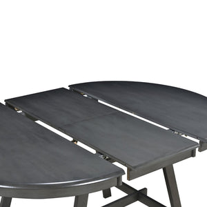 English Elm Trexm Extendable Round Dining Table Acacia Veneer Rubberwood Legs Seats up to Six Gray WF299347AAE