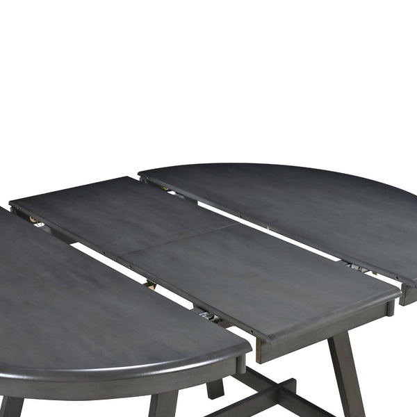 English Elm Trexm Extendable Round Dining Table Acacia Veneer Rubberwood Legs Seats up to Six Gray WF299347AAE