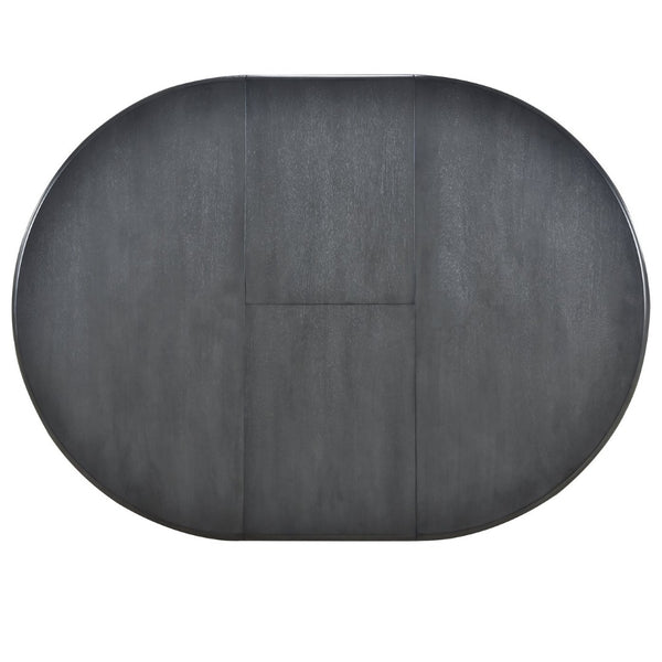 English Elm Trexm Extendable Round Dining Table Acacia Veneer Rubberwood Legs Seats up to Six Gray WF299347AAE
