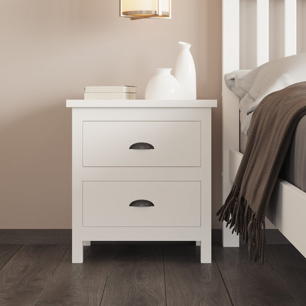 English Elm Versatile Solid Wood 2-Drawer Nightstand — Rustic White Bedside Table, Durable, Compact, Easy Assembly B03790057