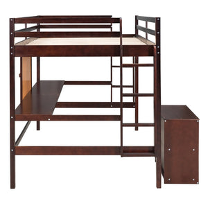 English Elm Twin Loft Bed with Desk Drawers and Writing Board Pinewood Frame Kids Bedroom LT000353AAP