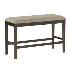 English Elm Dark Brown Finish Counter Height Bench with Brown Linen Fabric Seat, 39" Counter Bench for Casual Dining B01190042