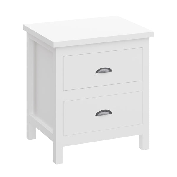 English Elm Versatile Solid Wood 2-Drawer Nightstand — Rustic White Bedside Table, Durable, Compact, Easy Assembly B03790057