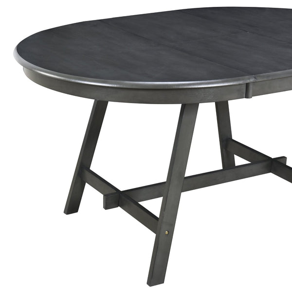 English Elm Trexm Extendable Round Dining Set Rubberwood Legs Upholstered Chairs Modern Farmhouse Gray ST000038AAE