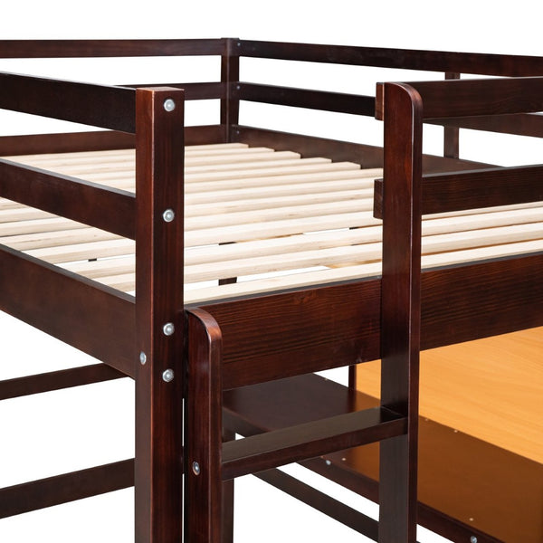 English Elm Twin Loft Bed with Desk Drawers and Writing Board Pinewood Frame Kids Bedroom LT000353AAP