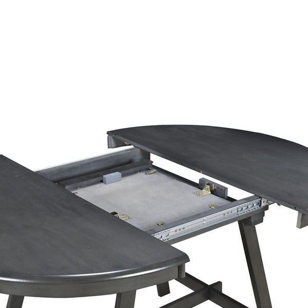 English Elm Trexm Extendable Round Dining Table Acacia Veneer Rubberwood Legs Seats up to Six Gray WF299347AAE