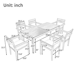English Elm U_style Solid Acacia Wood Patio Dining Set Six Stackable Chairs Cushions Modern Outdoor Gray WY000459AAE