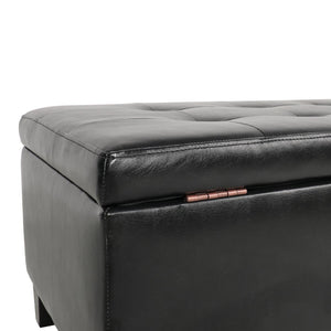 English Elm Storage Ottoman Faux Leather Lift Top Bench with Birch Legs for Bedroom or Living Room W68053161