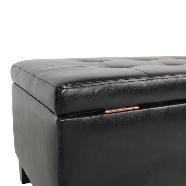 English Elm Storage Ottoman Faux Leather Lift Top Bench with Birch Legs for Bedroom or Living Room W68053161