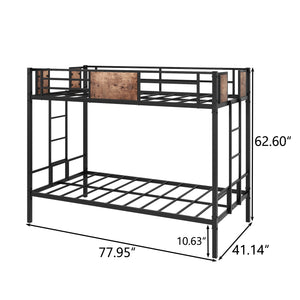 English Elm Twin Industrial Metal Bunk Bed Twin over Twin with Full-Length Guard Rails, Double Ladder, Vintage Brown W84083686