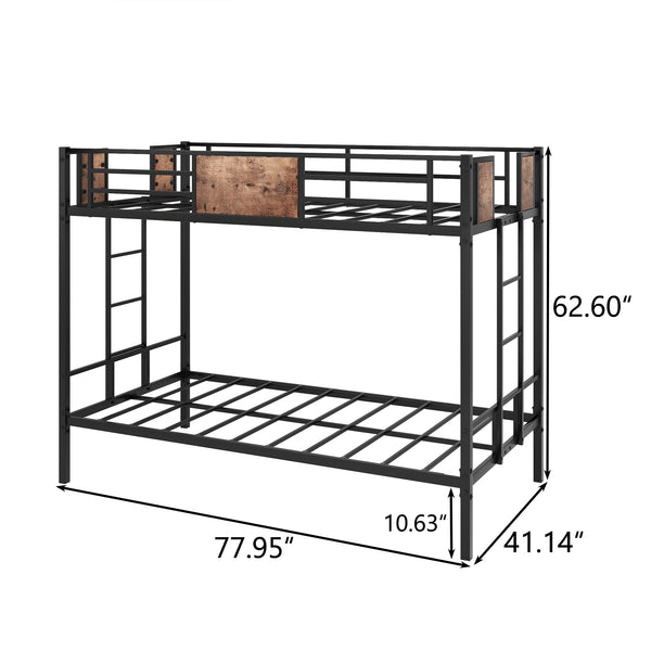 English Elm Twin Industrial Metal Bunk Bed Twin over Twin with Full-Length Guard Rails, Double Ladder, Vintage Brown W84083686