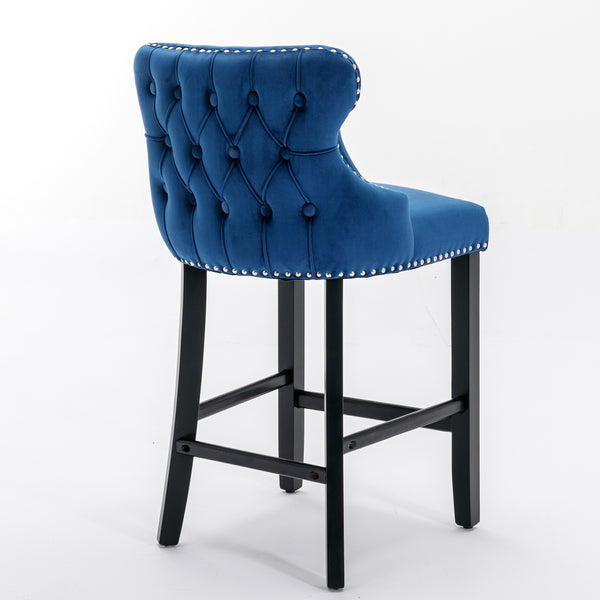 English Elm A&A Velvet Tufted Dining Chair with Nailhead Trim and Stainless Steel Plated Legs for Luxe Seating Blue W114366431