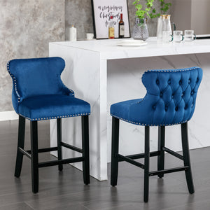 English Elm A&A Velvet Tufted Dining Chair with Nailhead Trim and Stainless Steel Plated Legs for Luxe Seating Blue W114366431