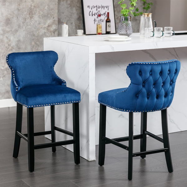 English Elm A&A Velvet Tufted Dining Chair with Nailhead Trim and Solid Wood Frame, Plush Upholstery, Luxe Look Blue W114366431