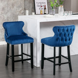 English Elm Contemporary Velvet Upholstered Wing-Back Barstools With Button Tufted Decoration and Wooden Legs, and Chrome Nailhead Trim, Leisure Style Bar Chairs,Bar Stools,Set Of 4 (Blue),Sw1824Blx2 Cartons