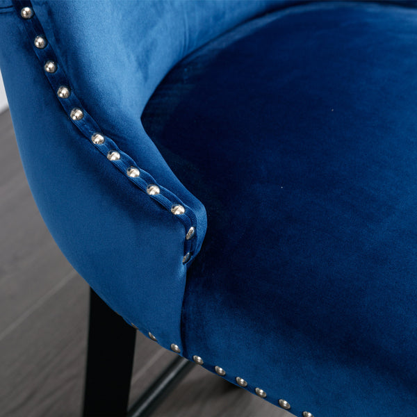 English Elm A&A Velvet Tufted Dining Chair with Nailhead Trim and Stainless Steel Plated Legs for Luxe Seating Blue W114366431