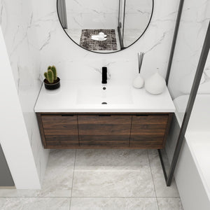 English Elm 48 48-Inch Floating Bathroom Vanity with Resin Sink, Soft-Close Doors & Drawer, Modern Wall-Mount California Walnut W99984813