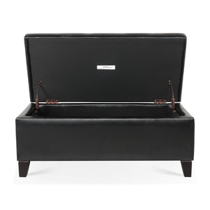 English Elm Storage Ottoman Faux Leather Lift Top Bench with Birch Legs for Bedroom or Living Room W68053161