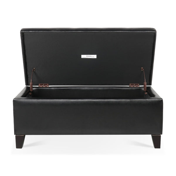 English Elm Storage Ottoman Faux Leather Lift Top Bench with Birch Legs for Bedroom or Living Room W68053161