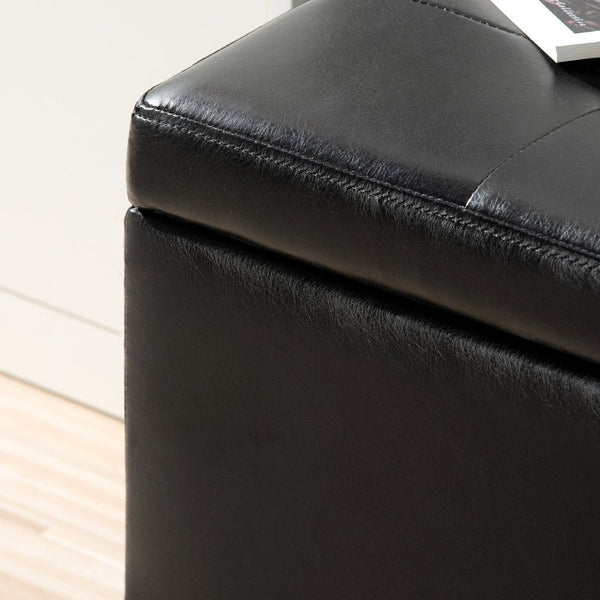 English Elm Storage Ottoman Faux Leather Lift Top Bench with Birch Legs for Bedroom or Living Room W68053161
