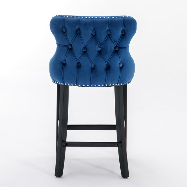 English Elm A&A Velvet Tufted Dining Chair with Nailhead Trim and Stainless Steel Plated Legs for Luxe Seating Blue W114366431