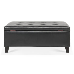 English Elm Storage Ottoman Faux Leather Lift Top Bench with Birch Legs for Bedroom or Living Room W68053161