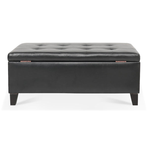 English Elm Storage Ottoman Faux Leather Lift Top Bench with Birch Legs for Bedroom or Living Room W68053161