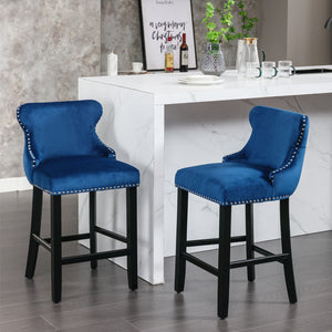 English Elm A&A Velvet Tufted Dining Chair with Nailhead Trim and Stainless Steel Plated Legs for Luxe Seating Blue W114366431