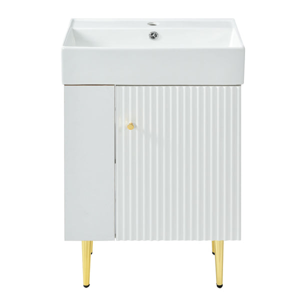 English Elm 21.6" White Ceramic Bathroom Vanity Sink — Compact 25.2x16.5x9.45 in, stain & heat resistant, eco-friendly elegance WF297780AAA