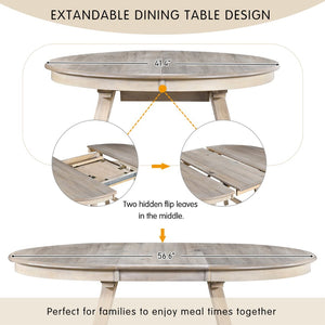 English Elm Trexm Extendable Round Dining Table Acacia Veneer Rubberwood Legs Seats up to Six Natural Wood Wash WF299347AAD