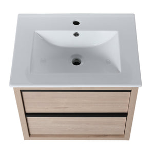 English Elm 24" Modern Bathroom Vanity With 2 Soft-Close Drawers, White Ceramic Basin & Storage Box Solution W999S00071