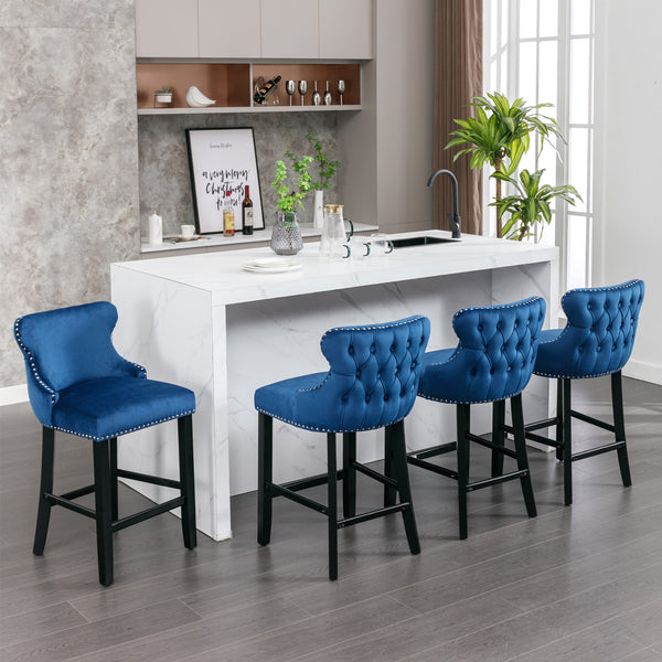 English Elm A&A Velvet Tufted Dining Chair with Nailhead Trim and Stainless Steel Plated Legs for Luxe Seating Blue W114366431