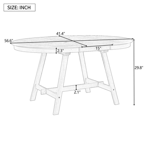 English Elm Trexm Extendable Round Dining Table Acacia Veneer Rubberwood Legs Seats up to Six Natural Wood Wash WF299347AAD