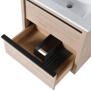 English Elm 24" Modern Bathroom Vanity With 2 Soft-Close Drawers, White Ceramic Basin & Storage Box Solution W999S00071