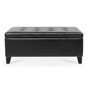 English Elm Storage Ottoman Faux Leather Lift Top Bench with Birch Legs for Bedroom or Living Room W68053161