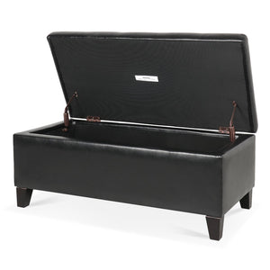 English Elm Storage Ottoman Faux Leather Lift Top Bench with Birch Legs for Bedroom or Living Room W68053161