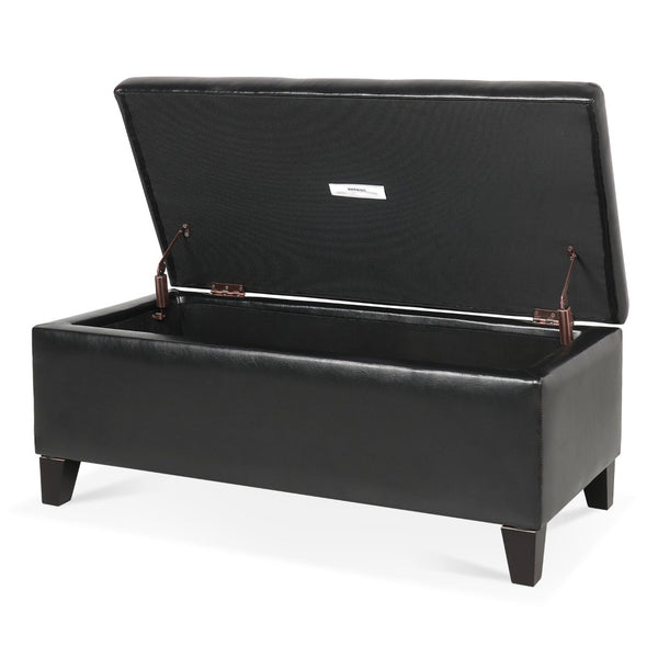 English Elm Storage Ottoman Faux Leather Lift Top Bench with Birch Legs for Bedroom or Living Room W68053161