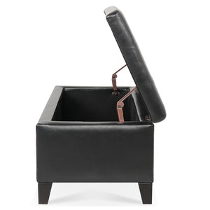 English Elm Storage Ottoman Faux Leather Lift Top Bench with Birch Legs for Bedroom or Living Room W68053161