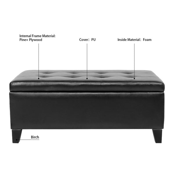 English Elm Storage Ottoman Faux Leather Lift Top Bench with Birch Legs for Bedroom or Living Room W68053161