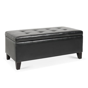 English Elm Storage Ottoman Faux Leather Lift Top Bench with Birch Legs for Bedroom or Living Room W68053161