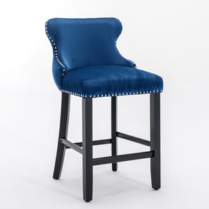 English Elm A&A Velvet Tufted Dining Chair with Nailhead Trim and Stainless Steel Plated Legs for Luxe Seating Blue W114366431