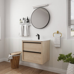 English Elm 24" Modern Bathroom Vanity With 2 Soft-Close Drawers, White Ceramic Basin & Storage Box Solution W999S00071