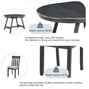 English Elm Trexm Extendable Round Dining Set Rubberwood Legs Upholstered Chairs Modern Farmhouse Gray ST000038AAE