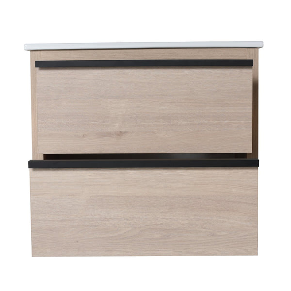 English Elm 24" Modern Bathroom Vanity With 2 Soft-Close Drawers, White Ceramic Basin & Storage Box Solution W999S00071