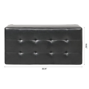 English Elm Storage Ottoman Faux Leather Lift Top Bench with Birch Legs for Bedroom or Living Room W68053161