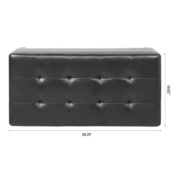 English Elm Storage Ottoman Faux Leather Lift Top Bench with Birch Legs for Bedroom or Living Room W68053161